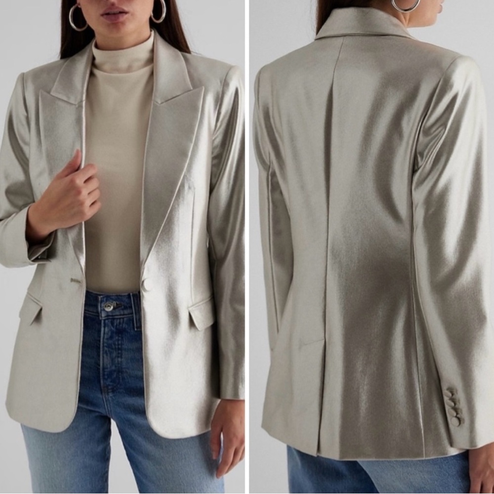 Express Metallic Champagne God One Button Blazer Suit Jacket Women's XS